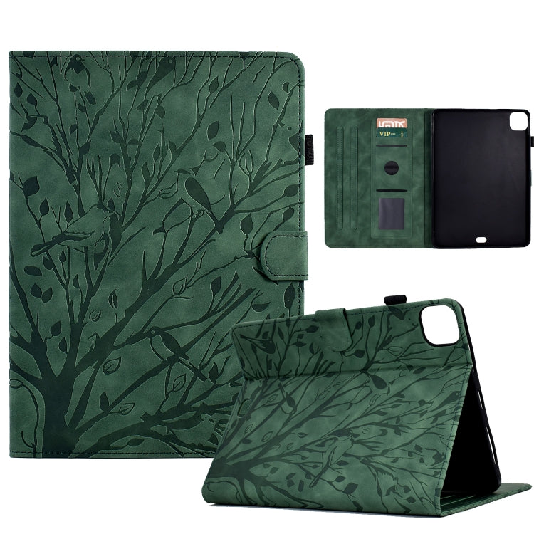 For iPad Pro 11 2024 Fortune Tree Embossed Leather Smart Tablet Case(Green) - iPad Pro 11 2024 Cases by buy2fix | Online Shopping UK | buy2fix