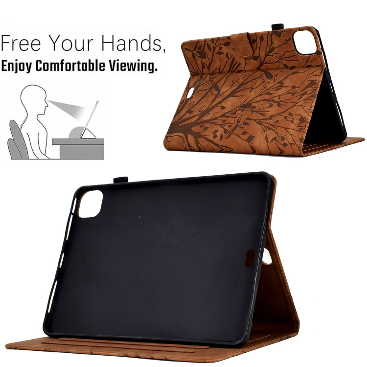 For iPad Pro 11 2024 Fortune Tree Embossed Leather Smart Tablet Case(Brown) - iPad Pro 11 2024 Cases by buy2fix | Online Shopping UK | buy2fix