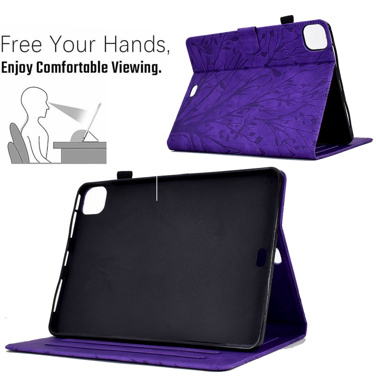 For iPad Pro 11 2024 Fortune Tree Embossed Leather Smart Tablet Case(Purple) - iPad Pro 11 2024 Cases by buy2fix | Online Shopping UK | buy2fix