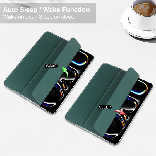 For iPad Pro 13 2025 / 2024 3-fold Semi-transparent Frosted Smart Leather Tablet Case(Dark Green) by buy2fix