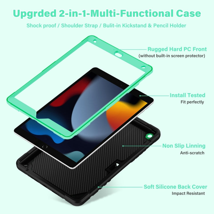 For iPad 10.2 2021/2020/2019 Kickstand PC Hybrid Silicone Tablet Case(Black Mint) - iPad 10.2 Cases by buy2fix | Online Shopping UK | buy2fix