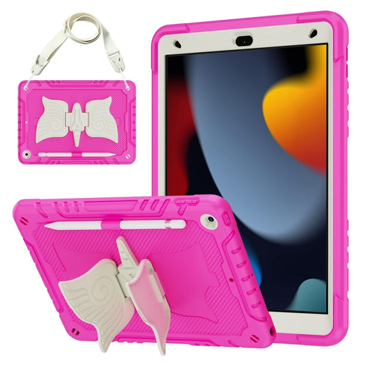 For iPad 10.2 2021/2020/2019 Kickstand PC Hybrid Silicone Tablet Case(Beige Rose Red) - iPad 10.2 Cases by buy2fix | Online Shopping UK | buy2fix