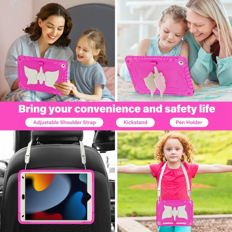 For iPad 10.2 2021/2020/2019 Kickstand PC Hybrid Silicone Tablet Case(Beige Rose Red) - iPad 10.2 Cases by buy2fix | Online Shopping UK | buy2fix