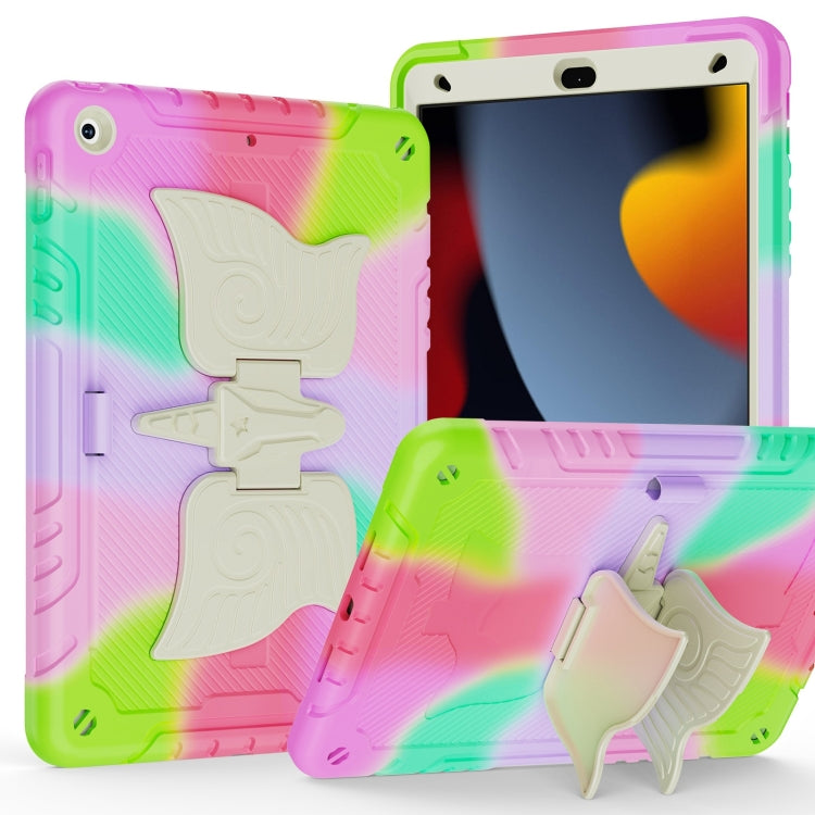 For iPad 10.2 2021/2020/2019 Kickstand PC Hybrid Silicone Tablet Case(Colorful Rose Red) - iPad 10.2 Cases by buy2fix | Online Shopping UK | buy2fix