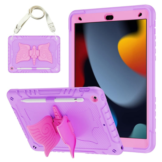 For iPad 10.2 2021/2020/2019 Kickstand PC Hybrid Silicone Tablet Case(Purple Rose Red) - iPad 10.2 Cases by buy2fix | Online Shopping UK | buy2fix