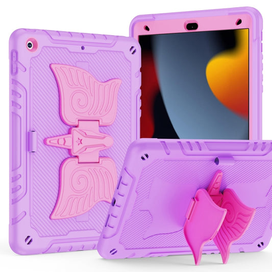 For iPad 10.2 2021/2020/2019 Kickstand PC Hybrid Silicone Tablet Case(Purple Rose Red) - iPad 10.2 Cases by buy2fix | Online Shopping UK | buy2fix