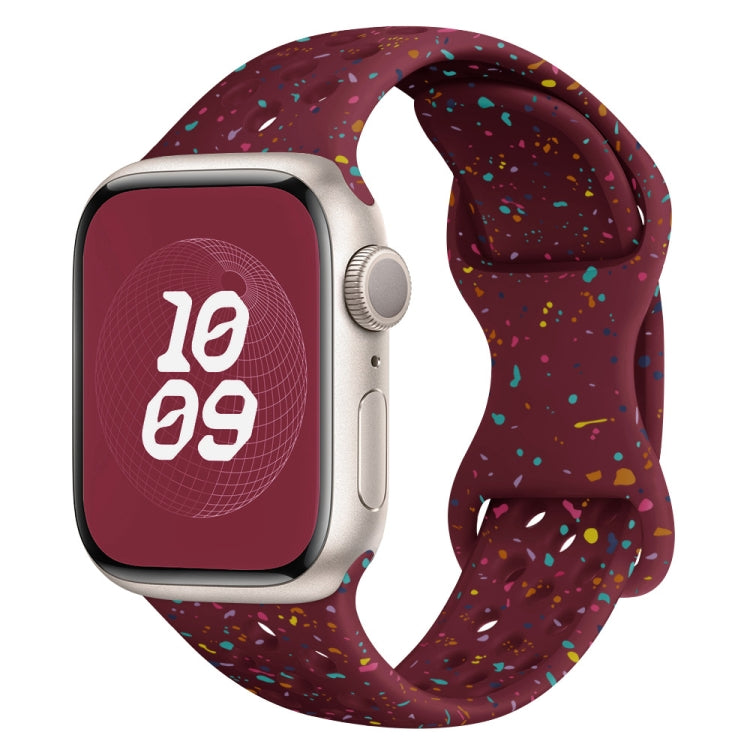 For Apple Watch SE 2023 44mm Hole Style Butterfly Buckle Camouflage Silicone Watch Band(Wine Red) - Watch Bands by buy2fix | Online Shopping UK | buy2fix