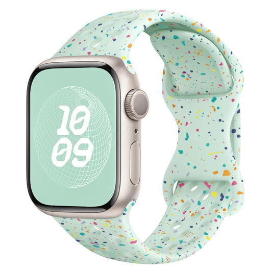 For Apple Watch SE 2023 44mm Hole Style Butterfly Buckle Camouflage Silicone Watch Band(Light Mint) - Watch Bands by buy2fix | Online Shopping UK | buy2fix