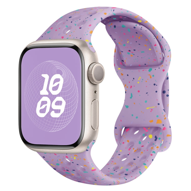 For Apple Watch SE 2023 40mm Hole Style Butterfly Buckle Camouflage Silicone Watch Band(Light Purple) - Watch Bands by buy2fix | Online Shopping UK | buy2fix