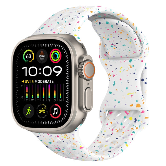 For Apple Watch Ultra 2 49mm Hole Style Butterfly Buckle Camouflage Silicone Watch Band(White) by buy2fix