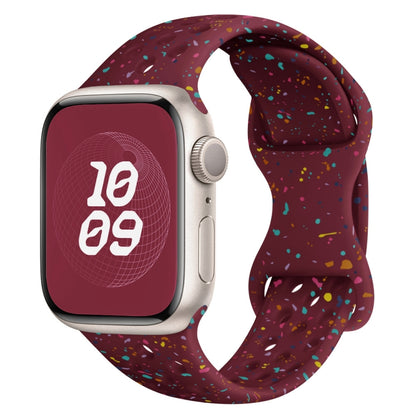 For Apple Watch Series 9 41mm Hole Style Butterfly Buckle Camouflage Silicone Watch Band(Wine Red) - Watch Bands by buy2fix | Online Shopping UK | buy2fix