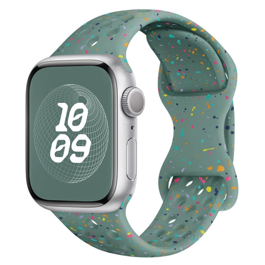 For Apple Watch Series 9 41mm Hole Style Butterfly Buckle Camouflage Silicone Watch Band(Pine Green) by buy2fix