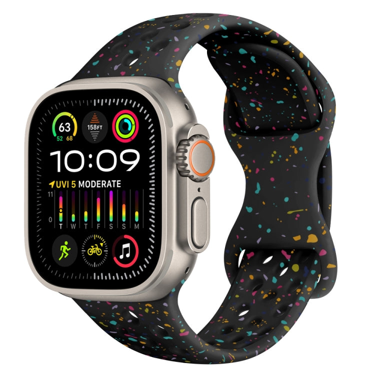 For Apple Watch Ultra 49mm Hole Style Butterfly Buckle Camouflage Silicone Watch Band(Black) by buy2fix