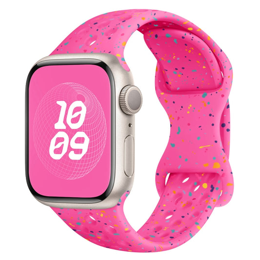 For Apple Watch Series 8 45mm Hole Style Butterfly Buckle Camouflage Silicone Watch Band(Pink) by buy2fix