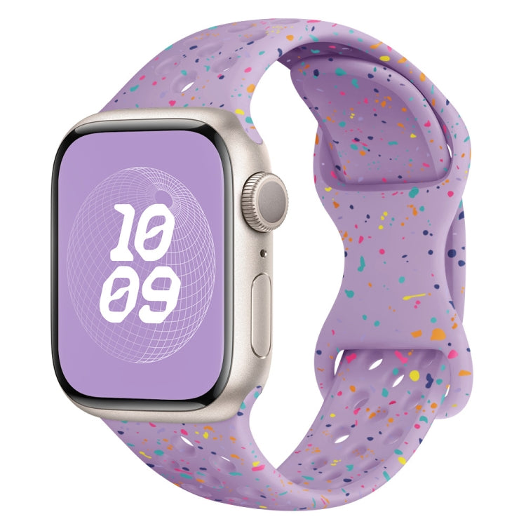 For Apple Watch Series 8 45mm Hole Style Butterfly Buckle Camouflage Silicone Watch Band(Light Purple) - Watch Bands by buy2fix | Online Shopping UK | buy2fix