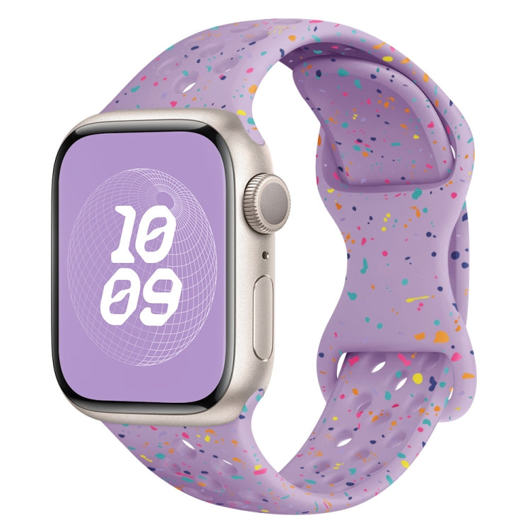 For Apple Watch Series 8 45mm Hole Style Butterfly Buckle Camouflage Silicone Watch Band(Light Purple) by buy2fix