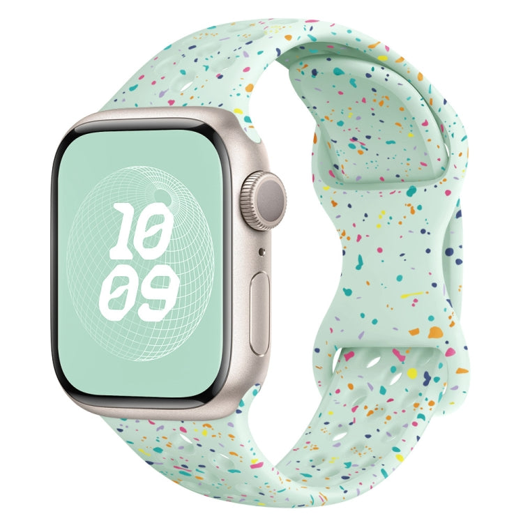 For Apple Watch Series 8 45mm Hole Style Butterfly Buckle Camouflage Silicone Watch Band(Light Mint) - Watch Bands by buy2fix | Online Shopping UK | buy2fix
