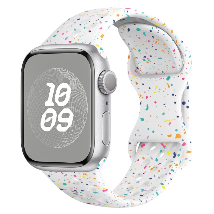 For Apple Watch SE 2022 40mm Hole Style Butterfly Buckle Camouflage Silicone Watch Band(White) by buy2fix