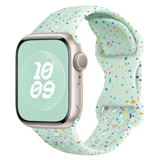For Apple Watch SE 2022 44mm Hole Style Butterfly Buckle Camouflage Silicone Watch Band(Light Mint) - Watch Bands by buy2fix | Online Shopping UK | buy2fix
