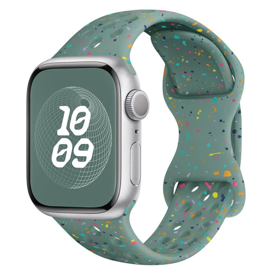 For Apple Watch Series 6 44mm Hole Style Butterfly Buckle Camouflage Silicone Watch Band(Pine Green) - Watch Bands by buy2fix | Online Shopping UK | buy2fix