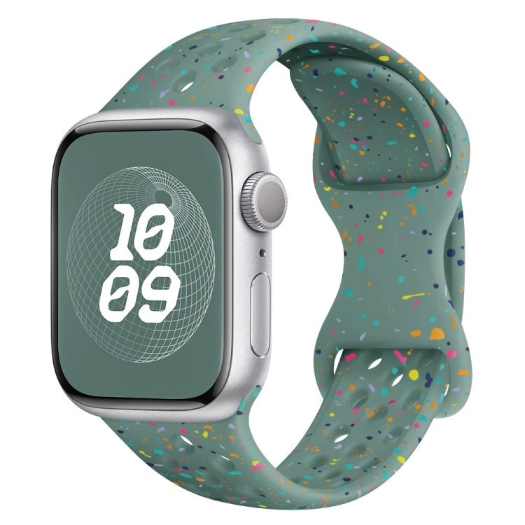 For Apple Watch Series 6 44mm Hole Style Butterfly Buckle Camouflage Silicone Watch Band(Pine Green) by buy2fix