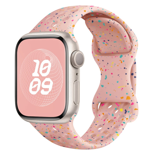 For Apple Watch 42mm Hole Style Butterfly Buckle Camouflage Silicone Watch Band(Pink Sand) by buy2fix