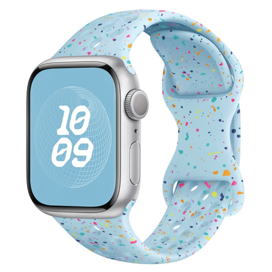 For Apple Watch 38mm Hole Style Butterfly Buckle Camouflage Silicone Watch Band(Light Blue) by buy2fix
