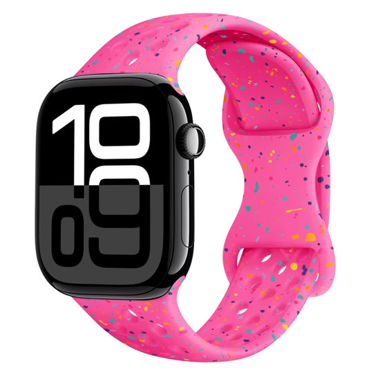For Apple Watch Series 10 46mm Hole Style Butterfly Buckle Camouflage Silicone Watch Band(Pink)