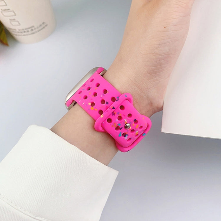 For Apple Watch Series 8 45mm Hole Style Butterfly Buckle Camouflage Silicone Watch Band(Pink) by buy2fix