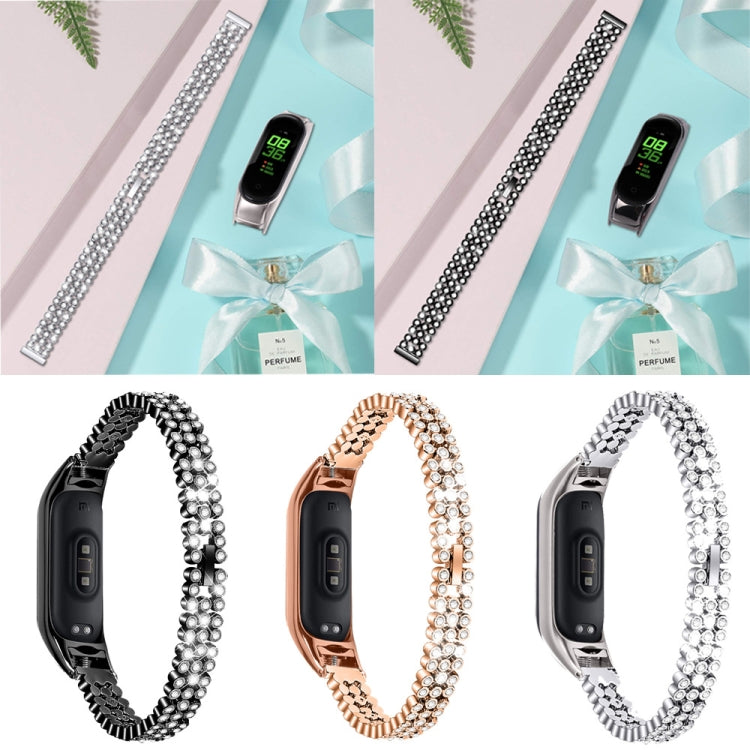 For Xiaomi Mi Band 3 / 4 Diamond-studded Stainless Steel Replacement Wrist Strap(Gold) - Watch Bands by buy2fix | Online Shopping UK | buy2fix