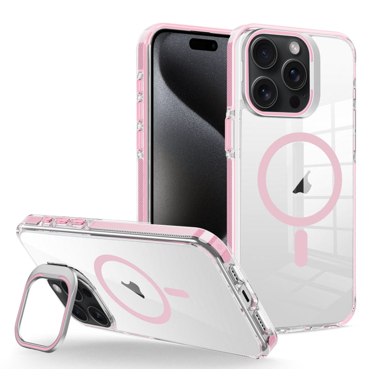 For iPhone 15 Pro Max J2 High Transparent MagSafe Magnetic Frame Holder Phone Case(Pink) - iPhone 15 Pro Max Cases by buy2fix | Online Shopping UK | buy2fix