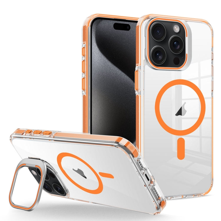 For iPhone 15 Pro Max J2 High Transparent MagSafe Magnetic Frame Holder Phone Case(Orange) - iPhone 15 Pro Max Cases by buy2fix | Online Shopping UK | buy2fix
