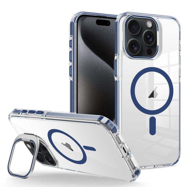For iPhone 15 Pro J2 High Transparent MagSafe Magnetic Frame Holder Phone Case(Royal Blue) - iPhone 15 Pro Cases by buy2fix | Online Shopping UK | buy2fix