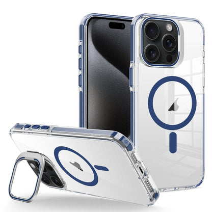 For iPhone 15 Pro J2 High Transparent MagSafe Magnetic Frame Holder Phone Case(Royal Blue) - iPhone 15 Pro Cases by buy2fix | Online Shopping UK | buy2fix