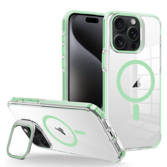 For iPhone 15 Pro J2 High Transparent MagSafe Magnetic Frame Holder Phone Case(Matcha Green) - iPhone 15 Pro Cases by buy2fix | Online Shopping UK | buy2fix
