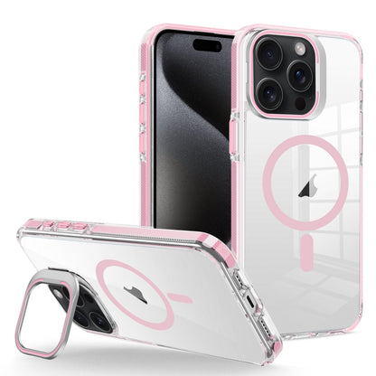 For iPhone 15 Pro J2 High Transparent MagSafe Magnetic Frame Holder Phone Case(Pink) - iPhone 15 Pro Cases by buy2fix | Online Shopping UK | buy2fix