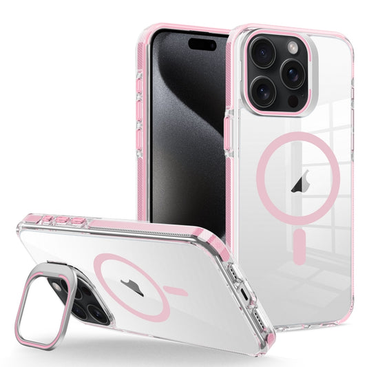 For iPhone 15 Pro J2 High Transparent MagSafe Magnetic Frame Holder Phone Case(Pink) - iPhone 15 Pro Cases by buy2fix | Online Shopping UK | buy2fix