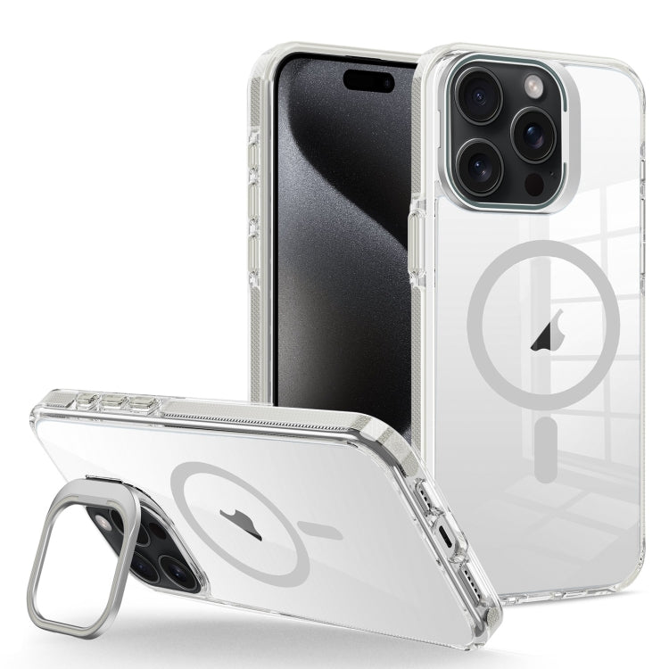 For iPhone 15 Pro J2 High Transparent MagSafe Magnetic Frame Holder Phone Case(Grey) - iPhone 15 Pro Cases by buy2fix | Online Shopping UK | buy2fix