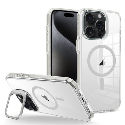 For iPhone 15 Pro J2 High Transparent MagSafe Magnetic Frame Holder Phone Case(Grey) - iPhone 15 Pro Cases by buy2fix | Online Shopping UK | buy2fix
