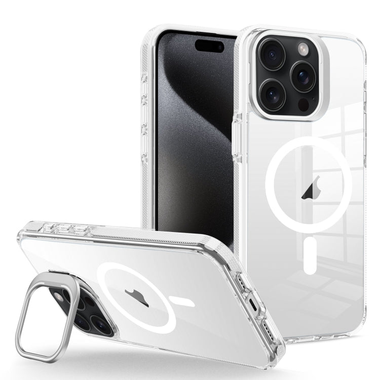 For iPhone 15 Pro J2 High Transparent MagSafe Magnetic Frame Holder Phone Case(White) - iPhone 15 Pro Cases by buy2fix | Online Shopping UK | buy2fix