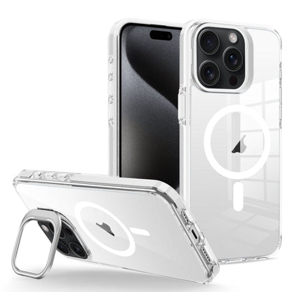 For iPhone 15 Pro J2 High Transparent MagSafe Magnetic Frame Holder Phone Case(White) - iPhone 15 Pro Cases by buy2fix | Online Shopping UK | buy2fix