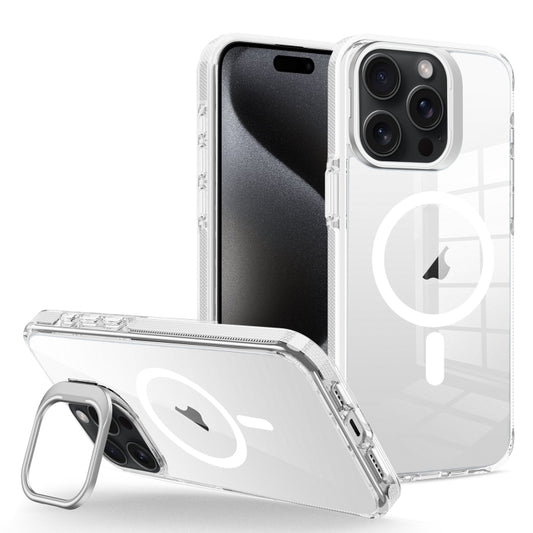 For iPhone 15 Pro J2 High Transparent MagSafe Magnetic Frame Holder Phone Case(White) - iPhone 15 Pro Cases by buy2fix | Online Shopping UK | buy2fix