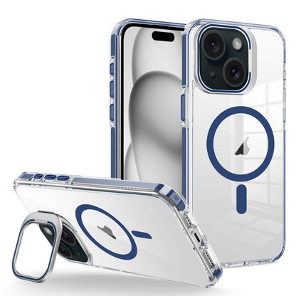 For iPhone 15 Plus J2 High Transparent MagSafe Magnetic Frame Holder Phone Case(Royal Blue) - iPhone 15 Plus Cases by buy2fix | Online Shopping UK | buy2fix