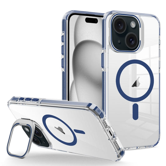 For iPhone 15 Plus J2 High Transparent MagSafe Magnetic Frame Holder Phone Case(Royal Blue) - iPhone 15 Plus Cases by buy2fix | Online Shopping UK | buy2fix