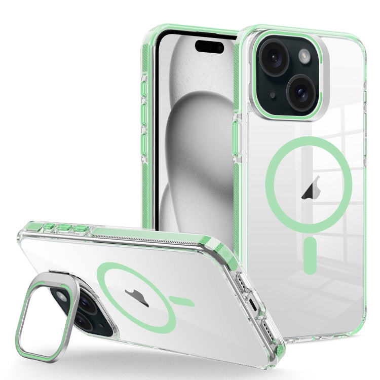 For iPhone 15 Plus J2 High Transparent MagSafe Magnetic Frame Holder Phone Case(Matcha Green) - iPhone 15 Plus Cases by buy2fix | Online Shopping UK | buy2fix