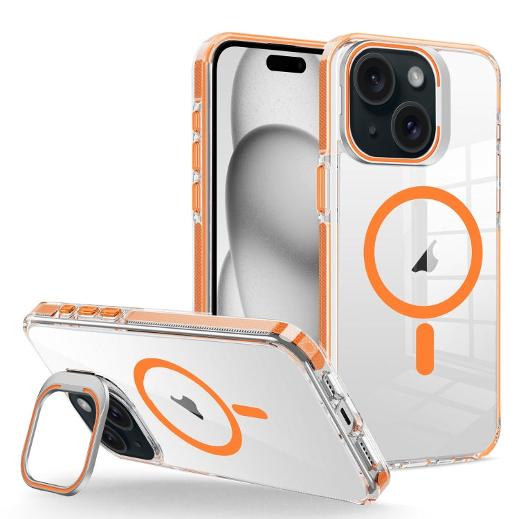 For iPhone 15 Plus J2 High Transparent MagSafe Magnetic Frame Holder Phone Case(Orange) - iPhone 15 Plus Cases by buy2fix | Online Shopping UK | buy2fix
