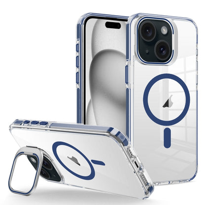 For iPhone 15 J2 High Transparent MagSafe Magnetic Frame Holder Phone Case(Royal Blue) - iPhone 15 Cases by buy2fix | Online Shopping UK | buy2fix