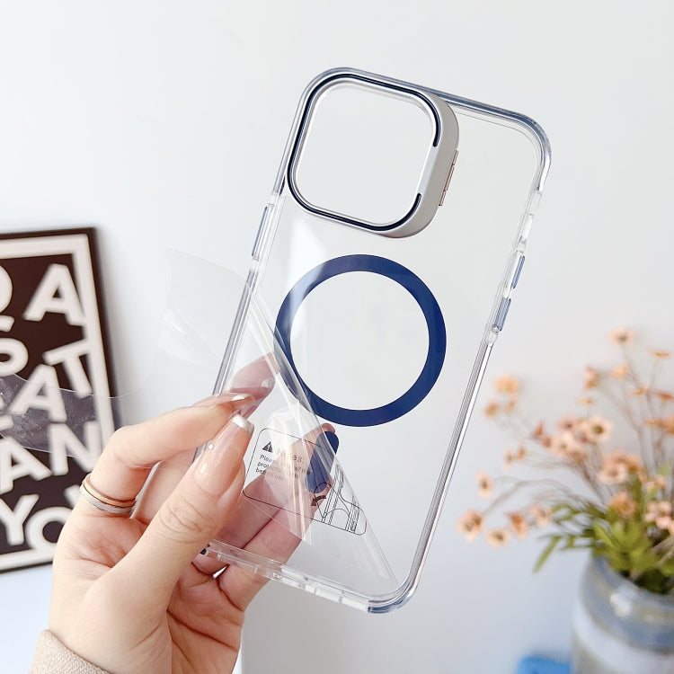 For iPhone 15 J2 High Transparent MagSafe Magnetic Frame Holder Phone Case(Royal Blue) - iPhone 15 Cases by buy2fix | Online Shopping UK | buy2fix