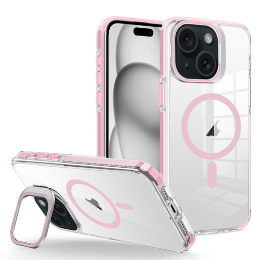 For iPhone 15 J2 High Transparent MagSafe Magnetic Frame Holder Phone Case(Pink) - iPhone 15 Cases by buy2fix | Online Shopping UK | buy2fix