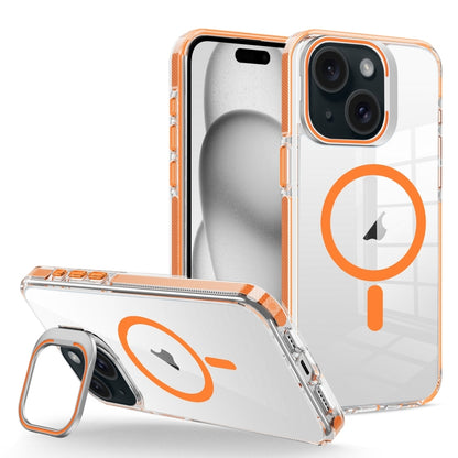For iPhone 15 J2 High Transparent MagSafe Magnetic Frame Holder Phone Case(Orange) - iPhone 15 Cases by buy2fix | Online Shopping UK | buy2fix
